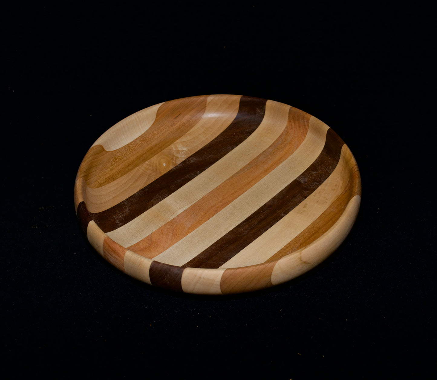 Stripped Flat Bowl/ Maple, Cherry, Walnut, honey locust