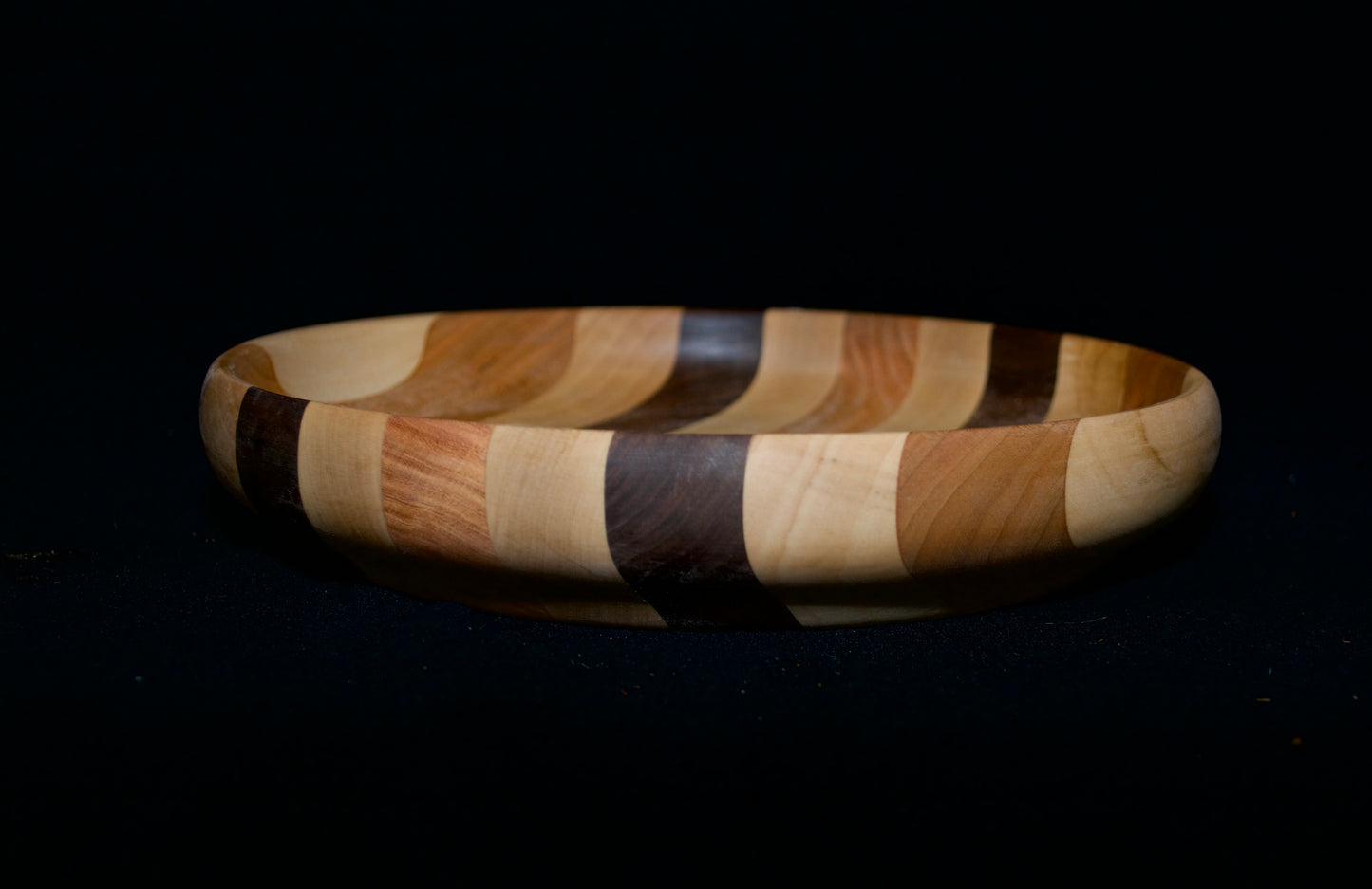 Stripped Flat Bowl/ Maple, Cherry, Walnut, honey locust