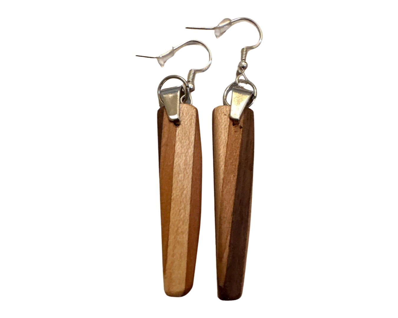Exotic Wood Pendant Earrings with mulitple types of wood with sterling silver hooks