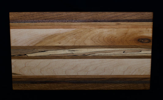 White Oak, Walnut, Cherry and Spalted Maple Stripped Cutting Board