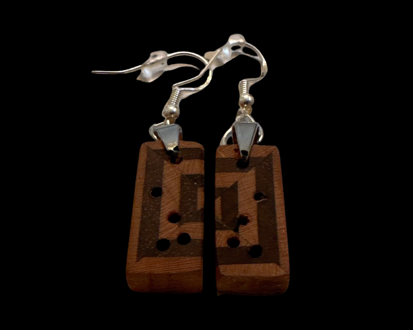 Exotic Wood Rectangle Shaped Earrings with sterling Silver Hooks