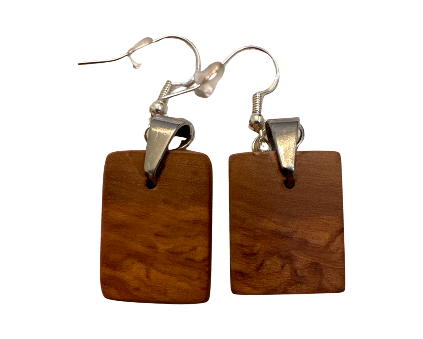 Exotic Wood Rectangle shaped earrings with Sterling Silver hooks