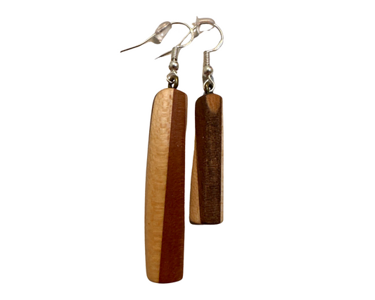 Exotic Wood Earrings Rectangle Shaped Uneven length with Sterling Silver Hooks