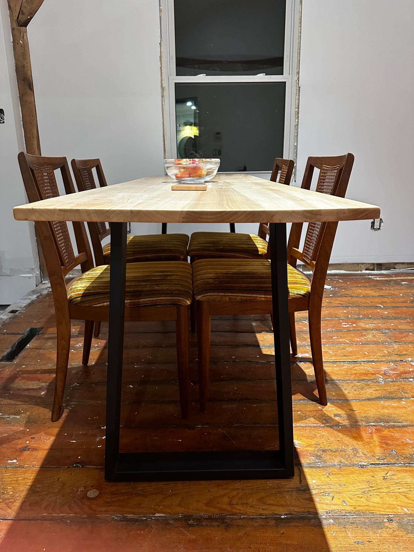 Maple Table with Black Iron Legs and Custom Benches